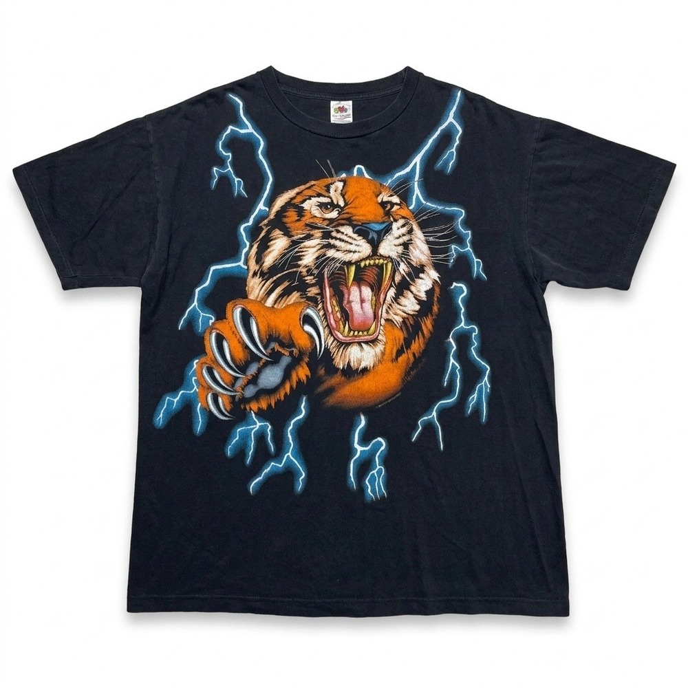 Vintage American‎ Thunder Tiger Lightning T Shirt 2XL Black Sunrise Sportswear